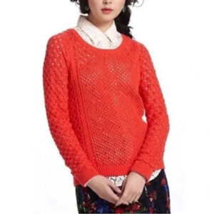 MOTH Anthropologie Orange Full Back Zip Knit Sweater Size Small